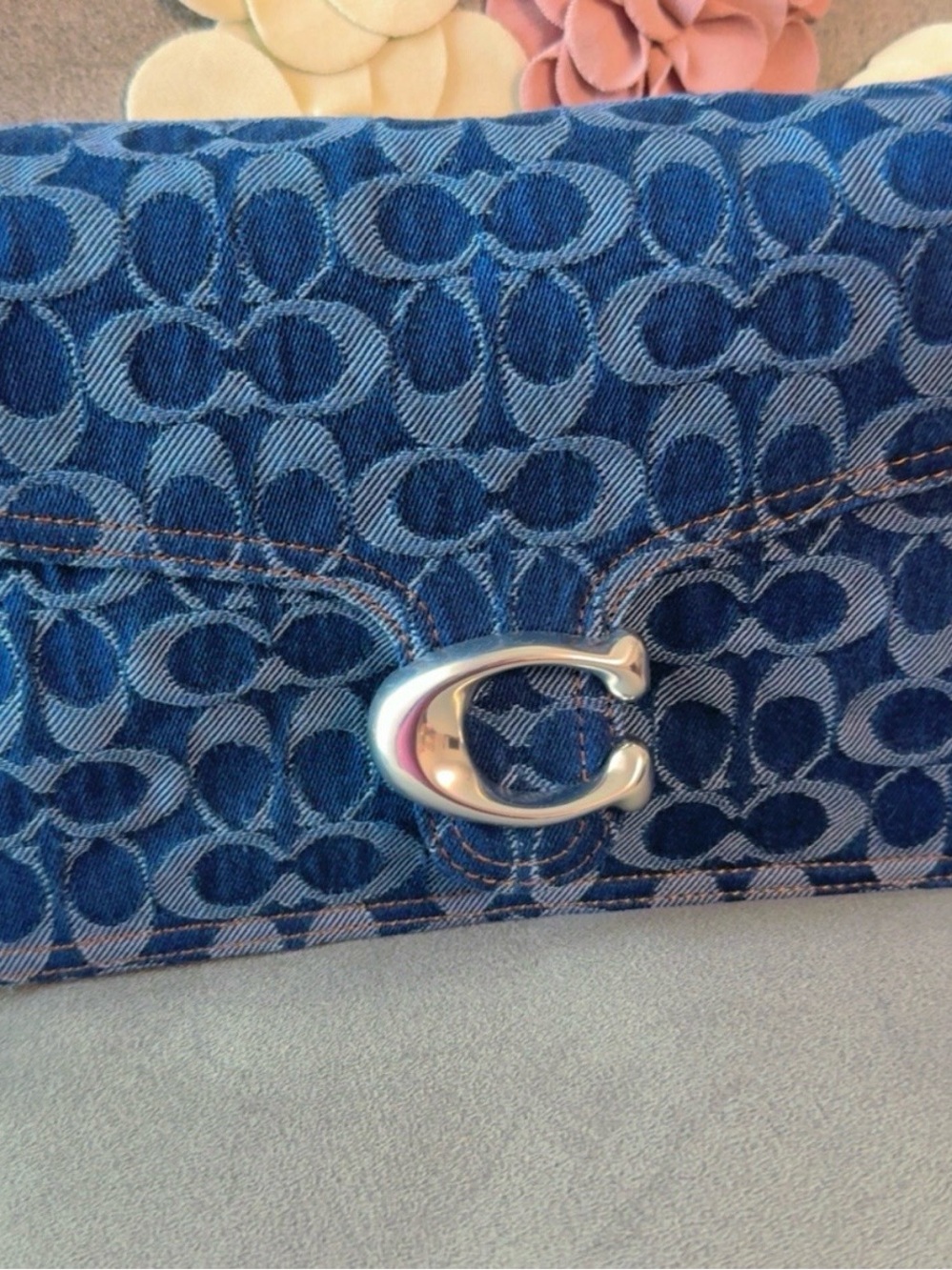 Coach Denim Signature Clutch in Blue with Silver C Hardware